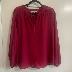 LOFT Women’s Burgundy Relaxed Blouse with Billowy Long Sleeves Size Small